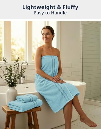 Image of Lane Linen Luxury Bath Towel Set - 6 Piece Set, 100% Cotton Bathroom Towel, Zero Twist, Quick Dry Shower Towels, Extra Soft Absorbent, 2 Bath, 2 Hand, 2 Wash Cloths - Blue