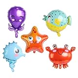 5 Pieces Cartoons Ocean Animals Foil Balloon Large Starfish Crab Pufferfish Hippocampus Octopus...