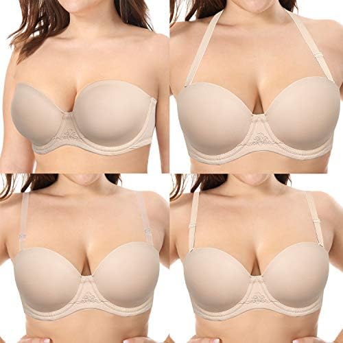YBCG Strapless Convertible Multiway Underwire Bra with Clear Strap for Women Beige 38DD,38E