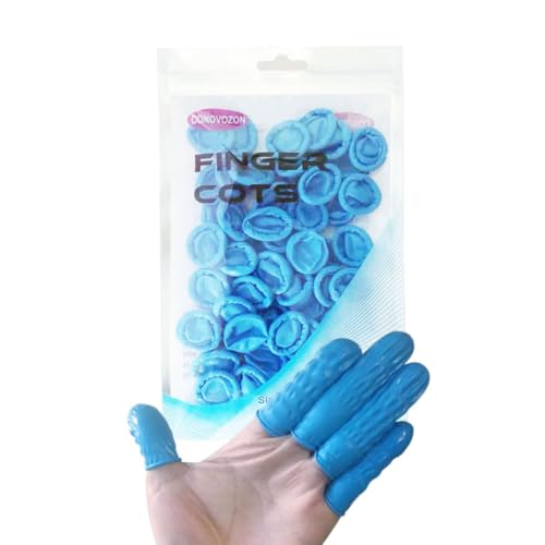 CONOVOZON Medium Disposable Nitrile Finger Cots Anti-Static Non-allergenic Finger Protectors Suitable for Beauty Cleaning Massage Electronic Repair 100 pcs (Blue)