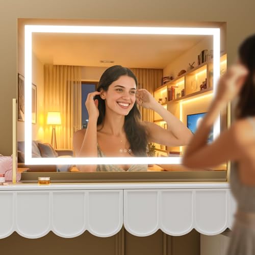 Espejo de maquillaje LED Hasipu regulable de 75 x 55 cm con aumento de 10X para tocador 8