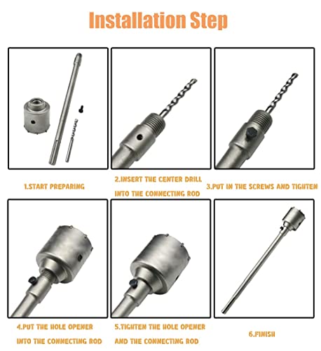 Reetai-Four 9Pcs Sds Plus Concrete Hole Saw Kits, Tungsten Carbide Wall Hole Cutter Cement Stone Drill Bit Sets With Connecting Rod For Brick Stone Concrete Cement. #TOP4