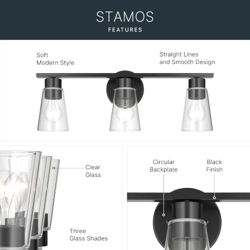 Image of Kichler Stamos 22.25 inch 3-Light Soft Modern Vanity Light with Clear Glass in Black, (8.25 inch H x 22.25 inch W), 55121BKCLR