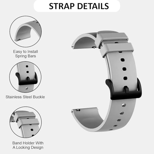 Image of HUMBLE Soft Silicone 19mm with Black Metal Buckle Strap for Smartwatch Compatible with Noise Colorfit Pro 2 /Oxy /Pulse /Beat, Boat Storm Smart Watch & Watches with 19mm Lugs-Grey