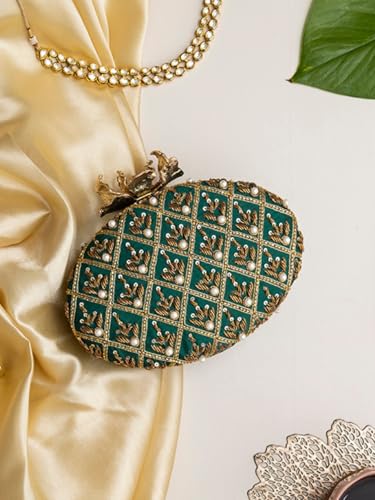 Image of THE TAN CLAN Zafraan Hand Embroidered Clutches for women Purses Luxury Evening Handbags for ladies