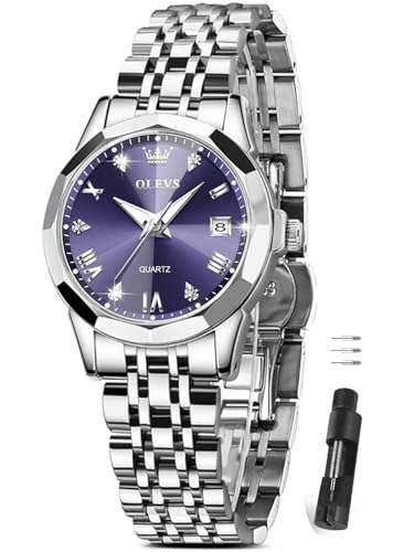 Image of OLEVS Watches Women with Date Silver Stainless Steel Luxury Ladies Watches with Small Writs Diamond Watches for Women Waterproof Elegant Dress Quartz Analog Women's Wrist Watches Reloj de Mujer