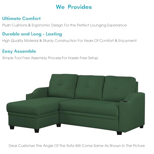 Image of Casaliving Ravonna LHS 4 Seater L Shape Corner Sofa Cum Bed for Living Room (Green Fabric) Premium Fabric Sofa