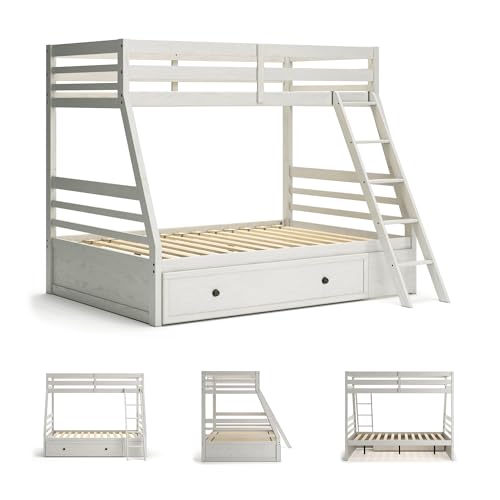 Image of Signature Design by Ashley Twin Over Full Bunk Bed with Storage, White | Antique white finish, Under bed storage, Hardwood solids, birch veneer and MDF substrate, Youth bedrooms, Robbinsdale