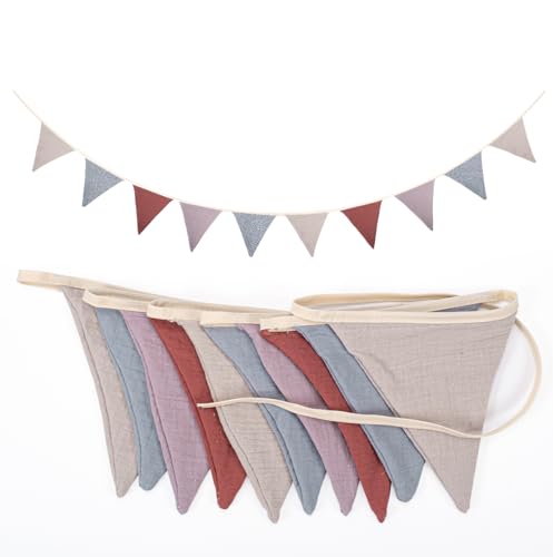 Wimpelkette Kinderzimmer,Musselin Baumwolle Stoff Wimpelkette,Girlande Kinderzimmer Deko zum Aufhängen, Hausbett Deko Mädchen & Jungen,Wanddeko Geschenk,Babyzimmer Dekoration (Morandi Curry)