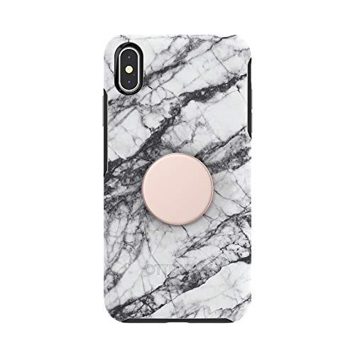 Otter + Pop for iPhone Xs Max: OtterBox Symmetry Series Case with PopSockets Phone Grip and Phone Stand, PopGrip, Collapsible, Swappable Top, White Marble and Aluminum Rose Gold
