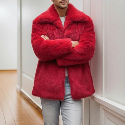 Image of Colf Men's Winter Parka Coat Lapel Faux Fur Jacket | Mens Faux Fur Coat, Long Sleeve, Fluffy Overcoat, Winter Jacket