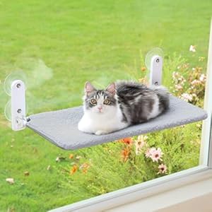 Zakkart Easy Fold Cat Window Perch – Cordless, Fold-Up, Zip Closure Embeded Machine Washable Bed Cover, Robust Metal Frame – Cat Hammock for Window for Large Cats and Kittens (Gray, Medium)