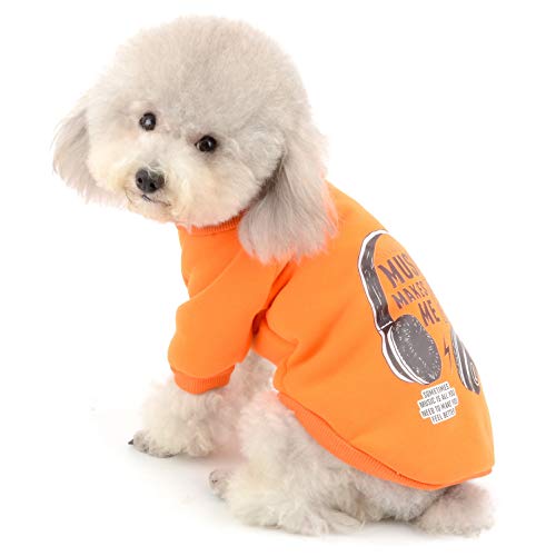 SELMAI Doggie Puppy Sweatshirt Fleece Lined Dog Basic Cotton Sweater 2 Legs Pullover Casual Warm Outfits Autumn and Winter Small Pet Cat Chihuahua Yorkie Apparel Orange S