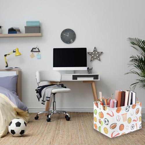 Image of Rectangular Ball basket,Kids Storage Bins, Foldable and waterproof canvas kids basket organizer, Boys toy box,boys Room Decor,shelf basket(Ball game)