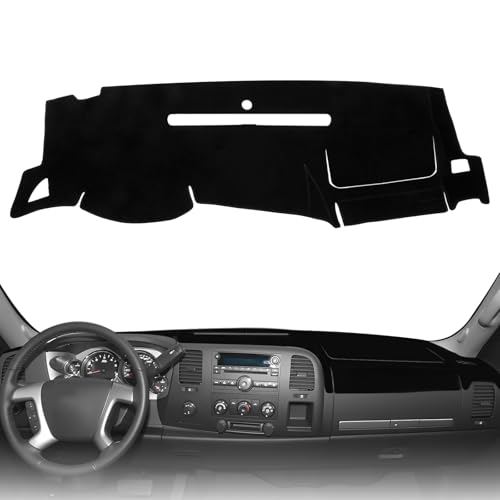 TUYICN Dash Cover for 2007-2013 Chevy Silverado & 2007-2013 GMC Sierra SL/SLE/WT Accessories Fit Models with Two Glove Boxes Dashboard Cover Non-Slip No Glare Custom Fit Center Console Dash