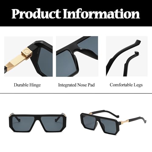 LJCZKA Vintage Flat Top Sunglasses Women Men 70s Classic Retro Square Sun Glasses Oversized Trendy Luxury Sunglasses4