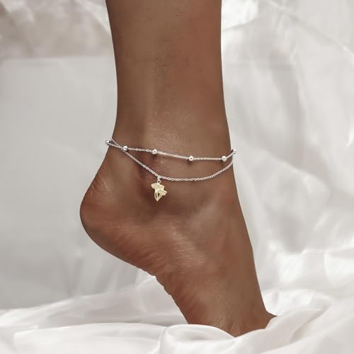 Image of CHIC & ARTSY 925 Sterling Silver Ankle Bracelets for Women, Adjustable Layered Foot Chains with Nature & Symbol Charms, Lightweight Comfort Fit Boho Beach Everyday Jewelry