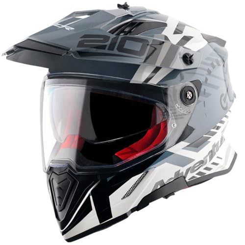 AXOR X-Cross Dual Designed Speed Blanco Gris - Casco de Moto Trail Adventure, Off Road con Visor Solar Homologado ECE 22.06 (M)