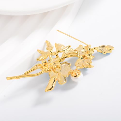 Image of Dainty Flower Brooch Pin for Women Graceful Peony Pearl Enamel Badge Lapel Pin Brightly Colored Corsage Pin Chic Banquet Party Jewelry Dress Accessories Gift