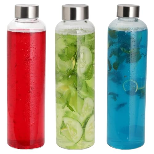 Image of SIMPARTE Borosilicate GlassWater Bottles 500ml | Leak-Proof, Freezer Safe, Wide Mouth | Stainless Steel Cap | Ideal for Office, School, Travel | Set of 3