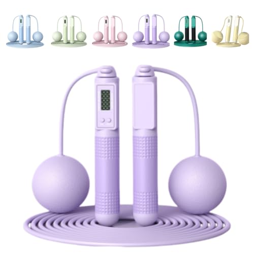 TAKEYエア縄跳び 无?跳? スマート 縄跳び トレーニング用 2way 大人用 子ども用 縄なし 縄あり ジャンプロープ なわとび とび縄 ダイエット エクササイズ カウント機能 男女兼用 室内 室外 小学生 縄とび 収納袋付き 6色 (パープル -デ