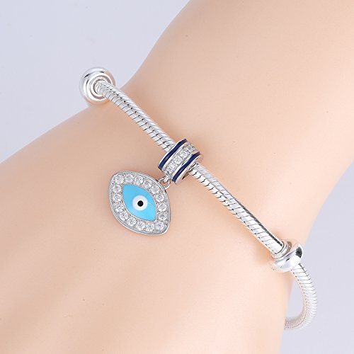 Blue Evil Eye Pendant Charms Original 925 Sterling Silver Dangle Charm with Clear CZ for Pandora European Bracelet3