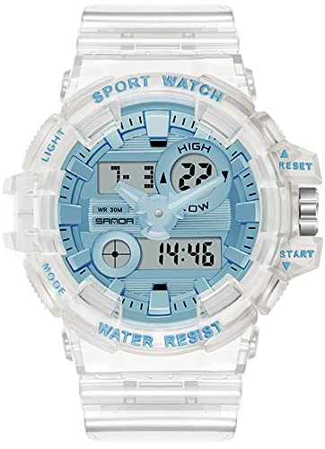 Gosasa Mens Womens Large Dial Transparent Multifunction Digital Watch Casual Dual Display 12H/24H Stopwatch Calendar Unisex Wrist Watch3