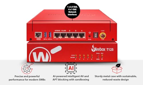 Image of WatchGuard Firebox T125 with 3 Year Basic Security Suite - Tabletop Firewall, 1x 2.5Gb + 4X 1Gb Ports, High-Speed Security for Branch Offices (WGT125033)