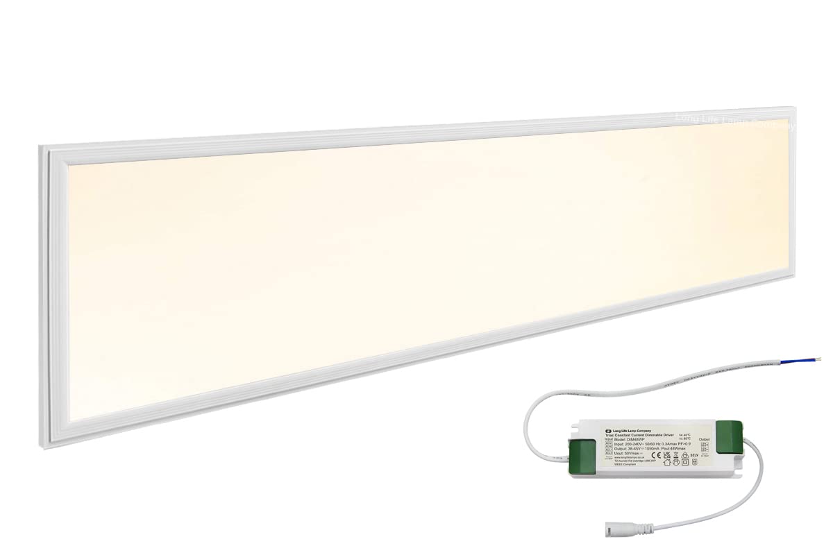 Long Life Lamp Company 40W DIMMABLE LED Ceiling Panel 1200 x 300 Recessed Suspended Ceiling Light Warm White 3500k