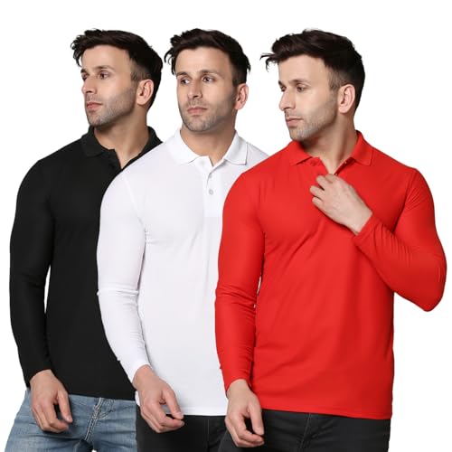 Image of INKKR Men's Soild Full Sleeve Polo Neck T-Shirt Combo