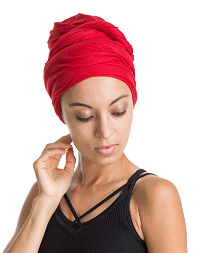 Turban Hat Headband Head Wrap - Red Magic Jersey Turbans HeadWrap Chemo Cap Tube Scarf Tie Hijab For Hair Muslim bohemian boho Black African Women