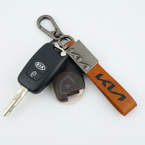 Image of Premium Leather Keychain Metal Hook Compatible with Durable Faux Leather Brown Strap with Heavy-Duty Alloy Clip Stylish Bike & Car Key Holder