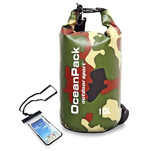 JAMUILS 10L Bolsa Estanca de Hombro Impermeable y IPX8 Funda Impermeable para Teléfono móvil para Kayak Viaje en Barco Canoa/Rafting/Snowboard (Verde Militar) Cover