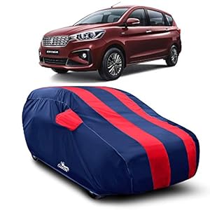 AARTRI - Water Resistant - dust Proof - car Body Cover for Maruti Suzuki Ertiga ZDI car Cover - Water Resistant UV Proof - car Body Cover (Strips Red with Mirror Pockets)