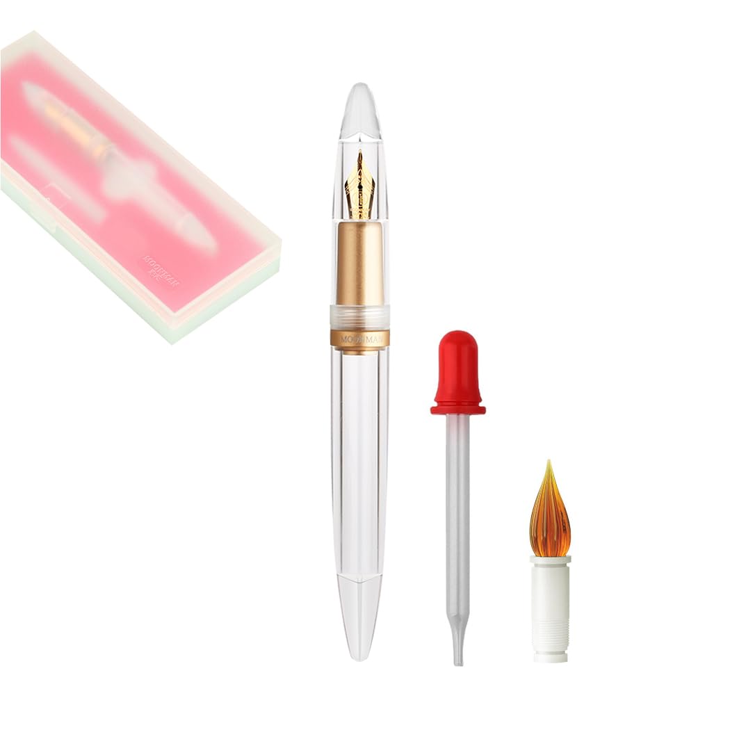 SIPLIV Majohn M2 Acrylic Transparent Fountain Pen, Large-Capacity Ink Storing Fine Nib Writing Pen Set with Glass Nib and Eeyedropper - Gold