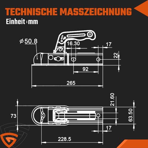 GEARMONSTER Zugkugelkupplung 800KG, Zugmaul Anhanger Vierkant, 50mm Universal Kugelkupplung Anhängerkupplung WW8-G
