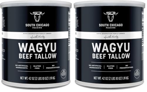 Image of South Chicago Packing 100% Pure Wagyu Beef Tallow, 42 Ounces - Paleo & Keto Friendly Cooking Fat for Searing, Sauteing & Frying (Pack of 2)