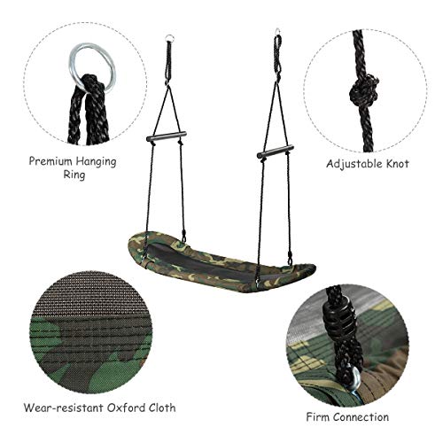 Image of Costzon Skycurve Platform Tree Swing, Surfing Rectangle Swing with Handles, Height Adjustable Hanging Ropes, Soft Padded Edge, Outdoor Playset for Kids, Adults, Backyard Camo Green