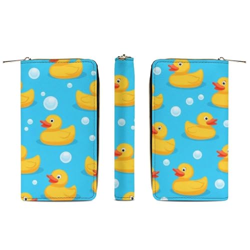 Travel Purse Fashion Design, Huge Storage Capacity Wallet, Cute Decor Wallet, Long PU Zipper Purse Yellow Rubber Duck3