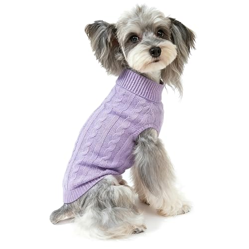 Image of Dog Sweater Soft Warm Turtleneck Knitted Clothes for Small Medium Large Pet | Comfy Wool Knit, Turtleneck & Classic Design, Easy on /off, Warm Winter Girls Boys Dogs Christmas Sweaters, Medium Purple, L
