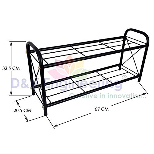 Image of D&V Engineering 2-Tier Metal Book Rack, Compact Storage Bookshelf & Bookcase for Home, Office, Kids' Room - Black