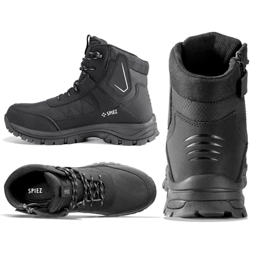 SPIEZ Waterproof Steel Toe Work Boots for Men Slip Resistant Antistatic Safety Shoes High-Top Winter Industrial and Construction Boots Black US 7.5-122