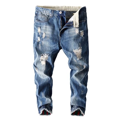 Men's Casual Distressed Jeans Twill Drop Crotch Jogger Denim Pants Classic Pocket Zipper Pantalon Jean