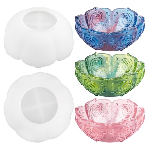 Framendino, 2 Pack Lotus Bowl Dish Resin Mold Silicone Jewelry Tray Epoxy Casting Plates Candle Holder for DIY Storage Containers Home Decor