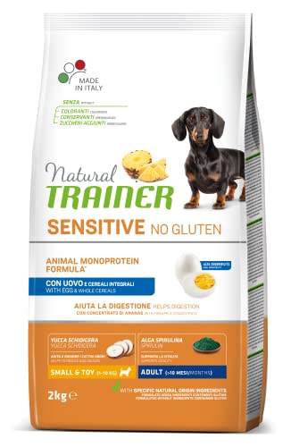 Natural Trainer Sensitive No Gluten Cibo per Cani Adulti Small&Toy con Uovo e Cereali Integrali
