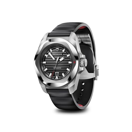 Image of Victorinox I.N.O.X. Automatic, Swiss Made Analog Men's Watch | Black Dial, 41 Mm, 200M Water Resistant, Stainless Steel Case, Black Rubber Strap, Sellita SW 200-1 Movement | 242039