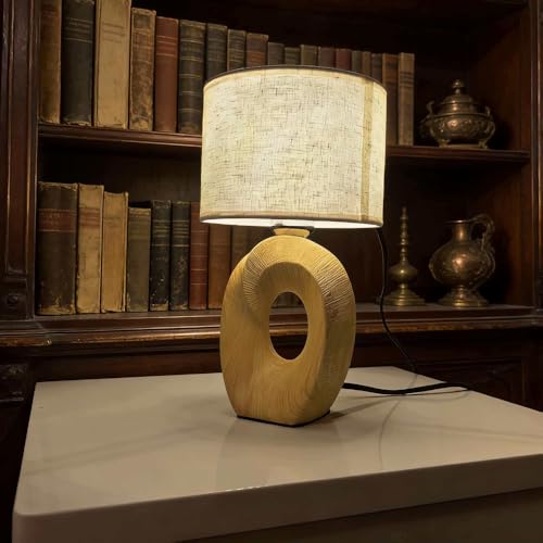 Ceramic Table Lamp,Bedside Lamp For Bedroom,Small Cute Bedside Lamp With Linen Beige Lampshade,Nightstand Lamp For Nursery, Kid Room, Living Room,Light Yellow Wood Grain Base, E26 Socket, 12. - Image 6