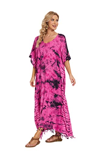 Image of Beautybatik Women Hippie Tie Dye Caftan Kaftan Loungewear Maxi Plus Size Long Dress XL to 4X