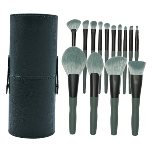 Housoutil Ensemble de 14 Pinceaux de Maquillage Manche en Bois Vert Bananier, Fibres Douces pour Contouring, Estompage et Illumination, Kit Cosmétique...