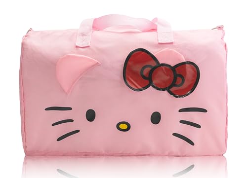 Sanrio Hello Kitty Duffle Bag | Lightweight Foldable Travel Duffel with Shoulder Strap & Luggage Sleeve | Large Packable Hello Kitty Bag for Girls Teens or Women | 18 x 12 | Ages 3+